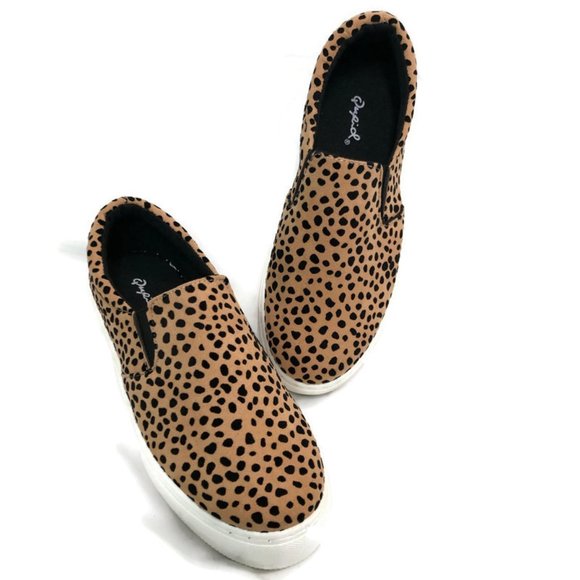 Beige Cheetah Print Faux Suede Slip On Sneakers - Picture 2 of 4